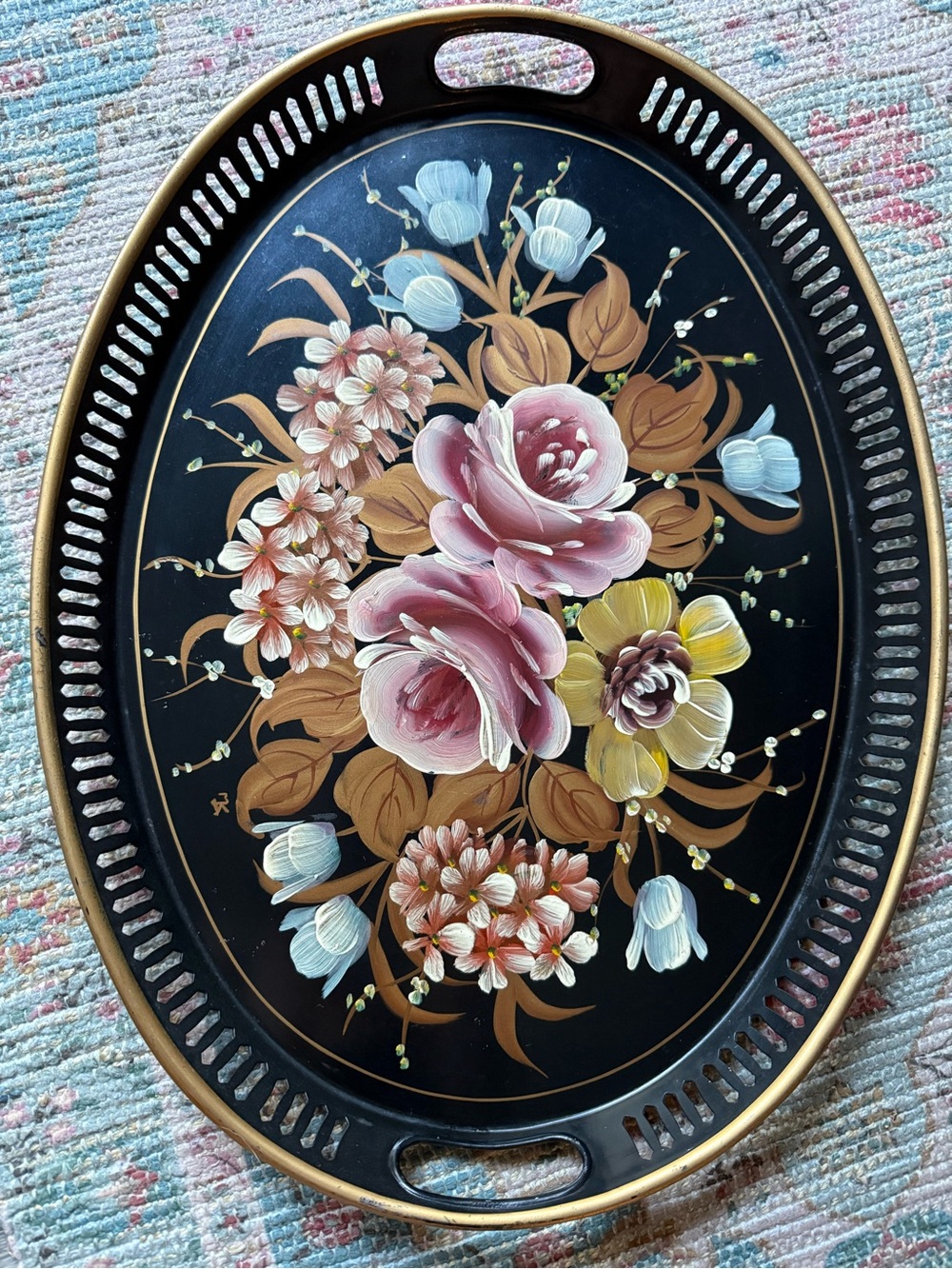 Vintage Hand Painted Toleware Tin Tray